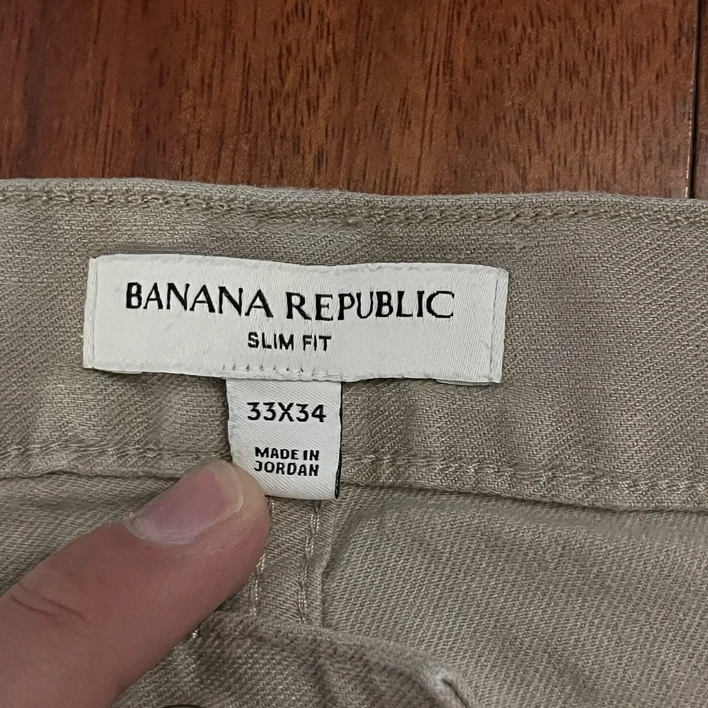 Banana Republic Pants Men 33x34 Khaki Linen Blend Slim Fit Tan Beige Preppy